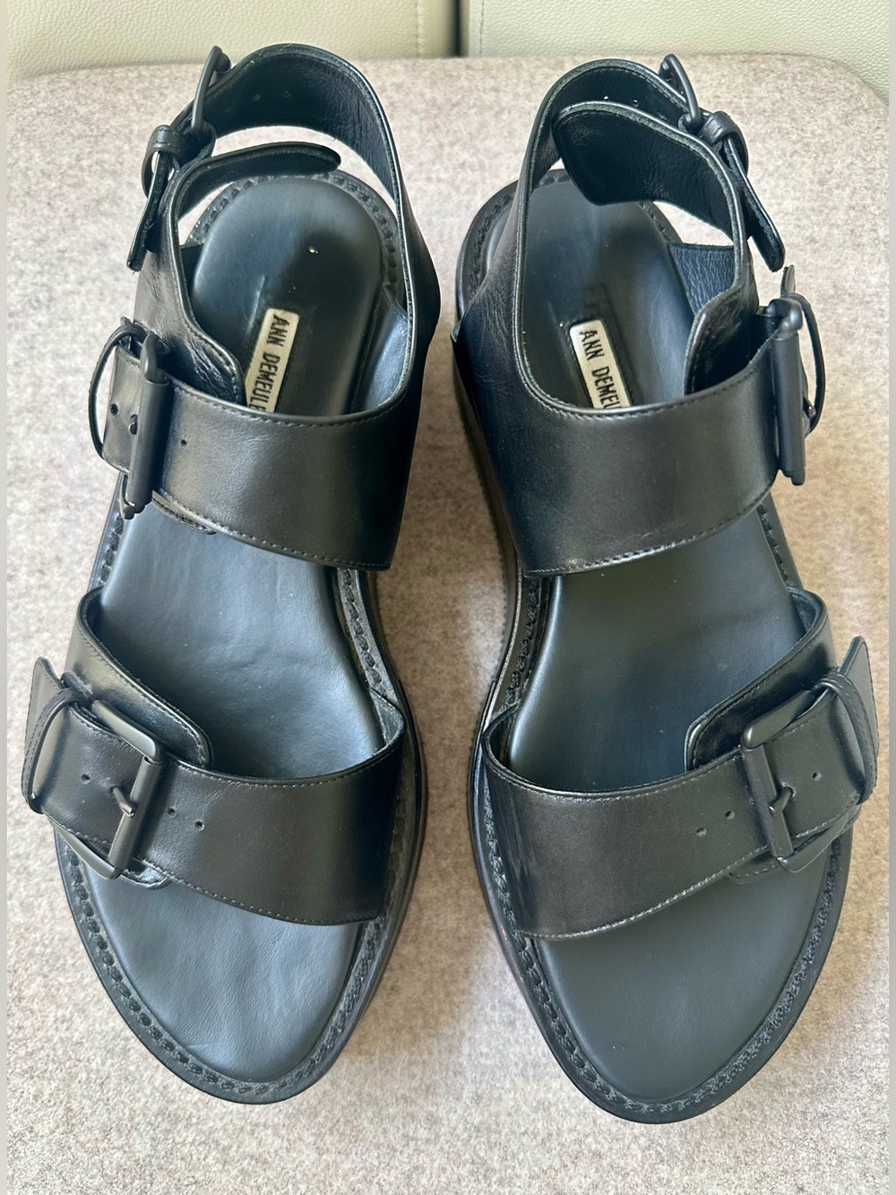 ANN DEMEULEMEESTER Italy black leather flatform platform buckled sandals sz 40 - Picture 3 of 10